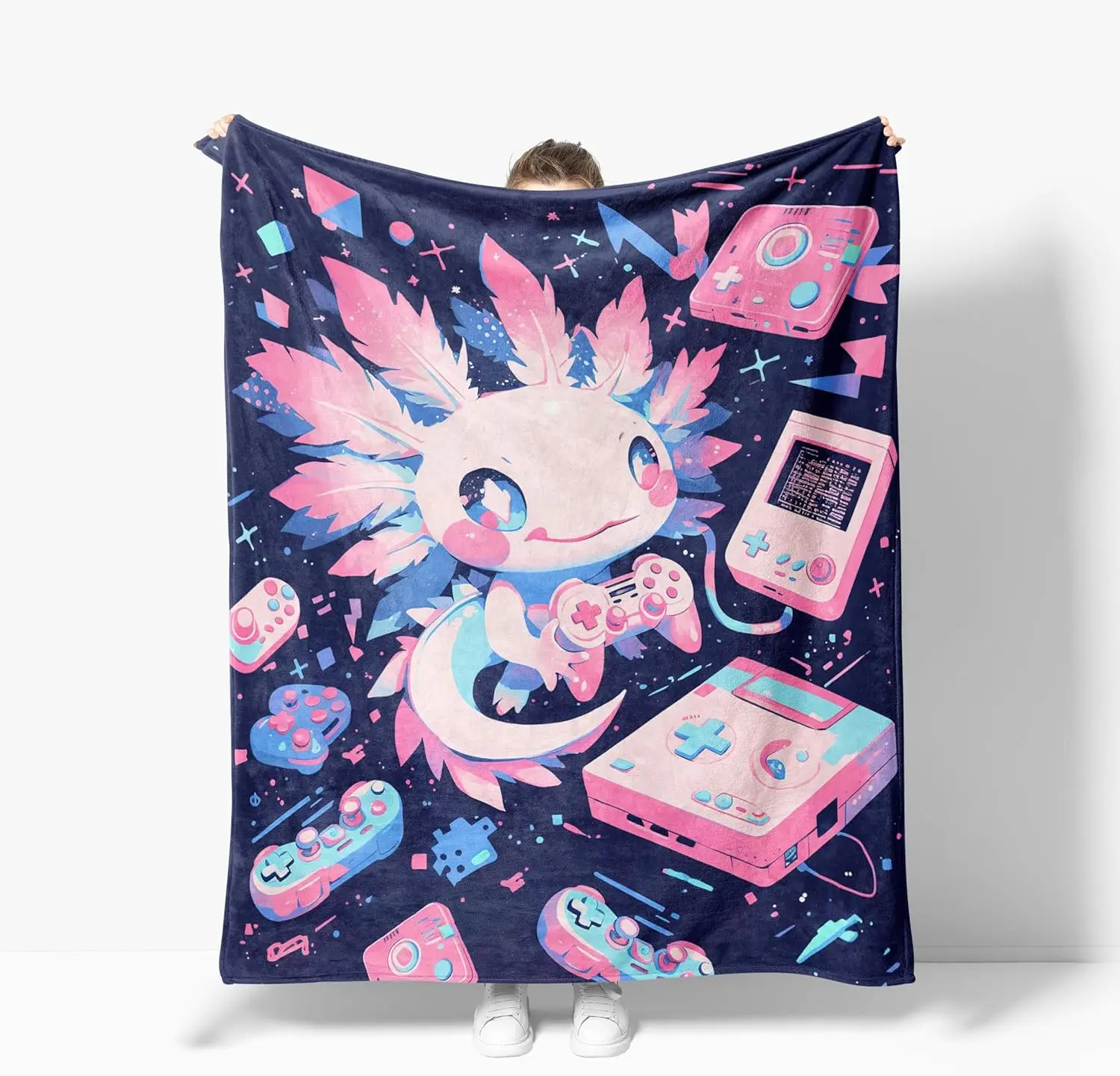 Cute Anime Retro Gaming Blanket Throw Fleece Plush Pixel Art Home Decor Cozy Couch Gift for Gamer Lover Boyfriend