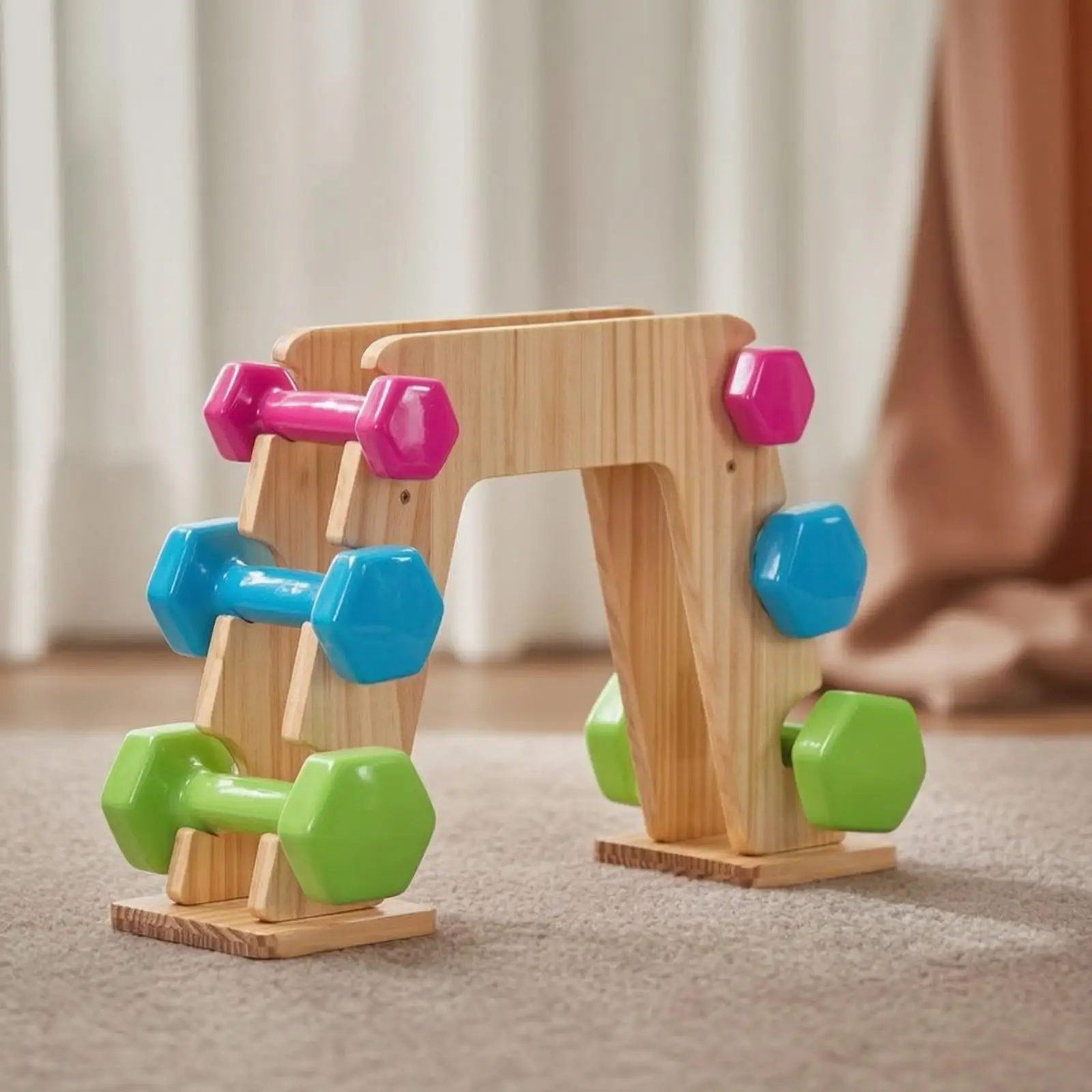 Triangular-Frame Dumbbell Rack Natural Finish Dumbbell Rack Sturdy