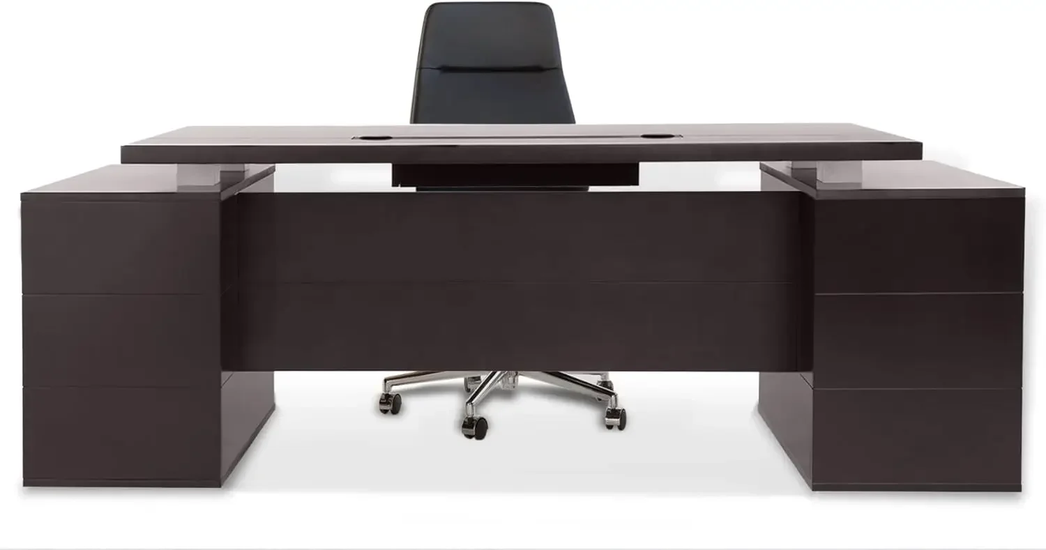

Furniture 79" Modern Ford Executive Desk with Filing Cabinets - Dark Wood