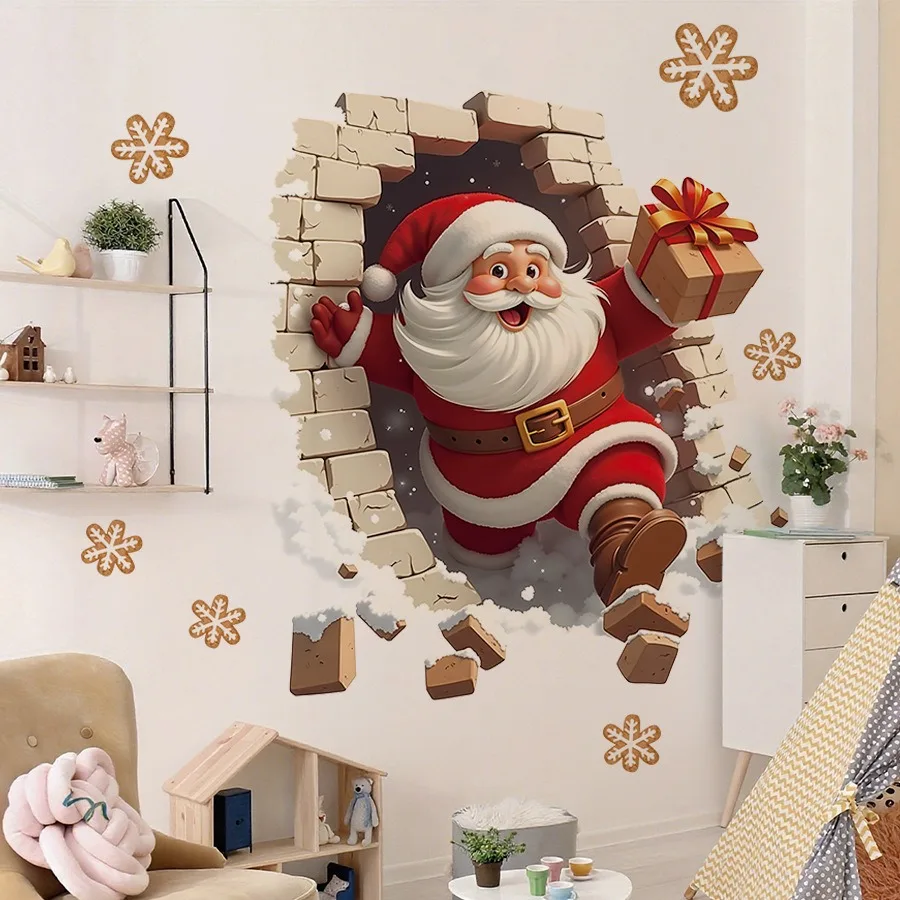 Santa Claus Delivering Gifts in the Snow Wall Stickers Noel Navidad Natal Merry Christmas Decor 2027 Happy New Year Favor