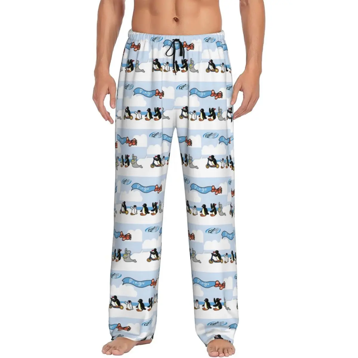 

Custom Noot Noot Pingu Pajama Pants Sleepwear for Men Elastic Waistband Penguin Merch Sleep Lounge Bottoms with Pockets