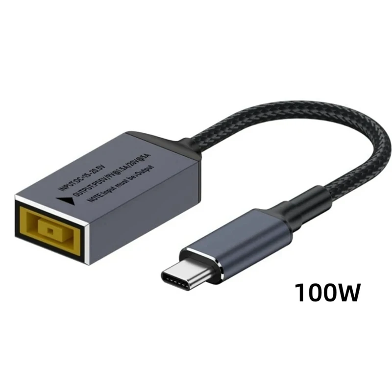 PD100W kabel pengisi daya konverter tipe-c, kabel pengisian daya Jack persegi ke USB untuk Lenovo dan Laptop