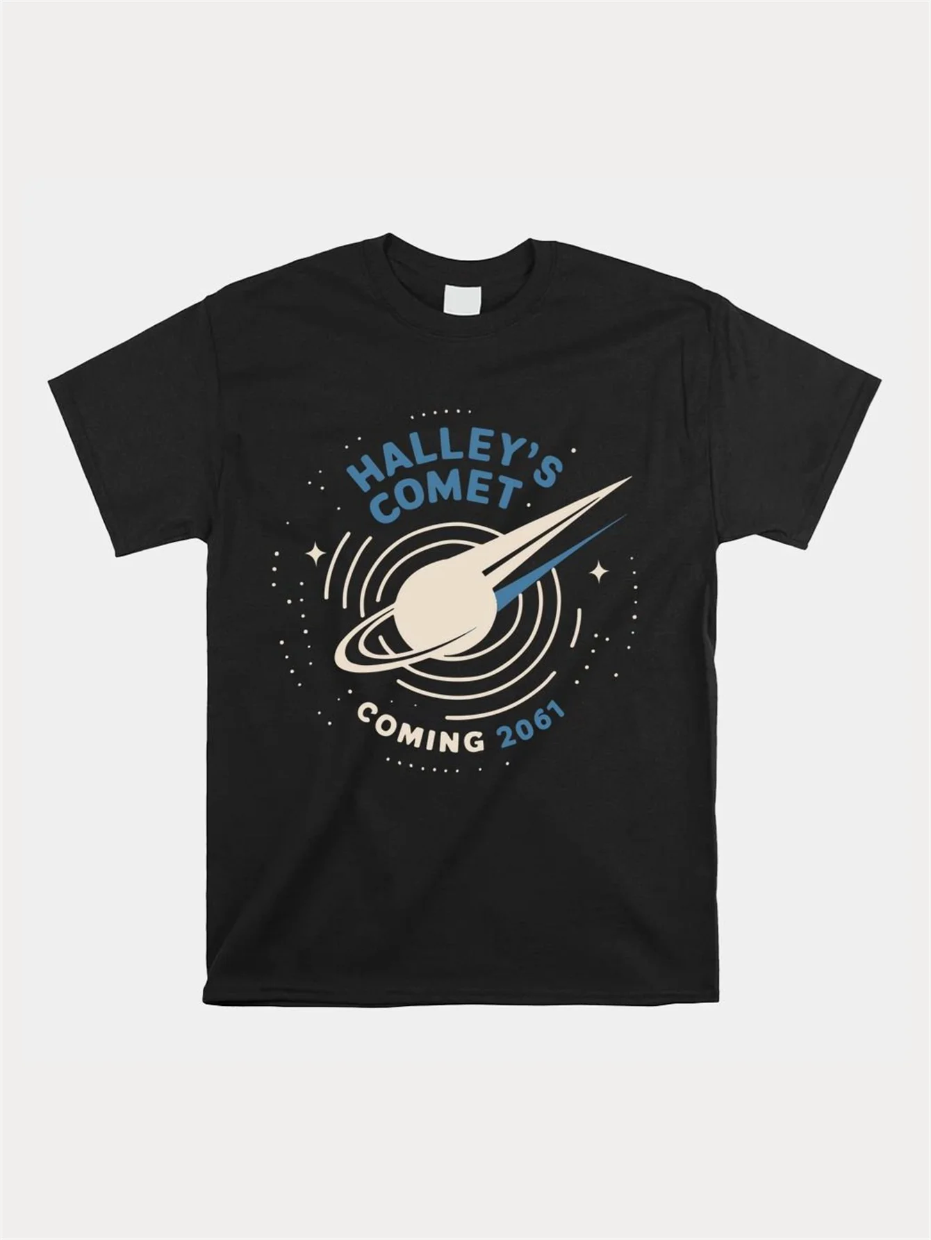 Halley'S Comet Will Return On 2061, Space Lovers T-Shirt 2024 Printed Pattern Men'S Sports Black Casual Suit Short Sleeve T-Shir