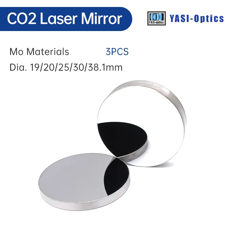 Yasi 3Pcs Mo Mirror Reflective Lens Diameter 19.05 20 25 30 38.1mm THK 3 5mm Molybdenum for CO2 Laser Engraving Cutting Machine