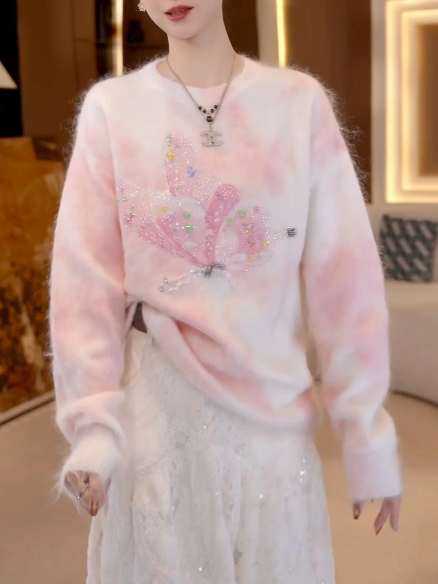 

2025 Autumn Winter plus Size Soft Cute Women's Pink High-End Feeling Knitted Sweater Korean Sle Loose Fit Camere