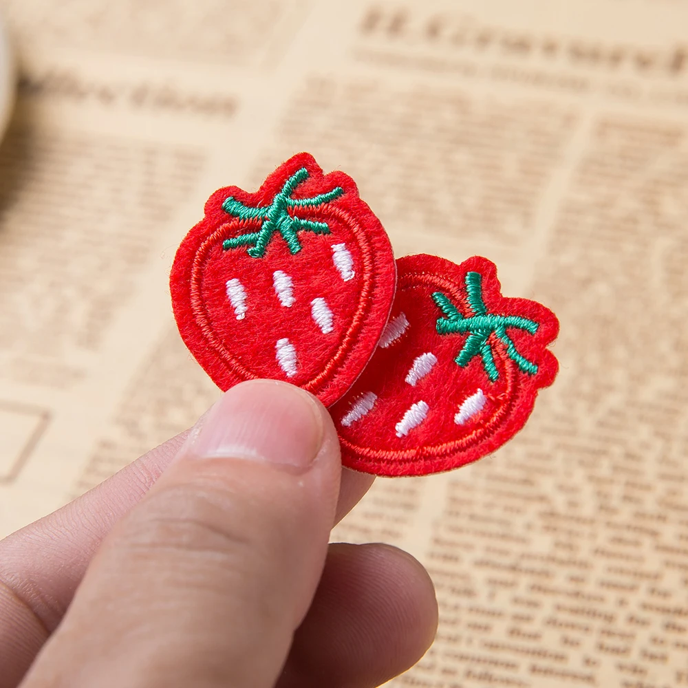 10Pcs Red strawberry Iron On Patches For Clothes Cute Embroidered Jacket Repair