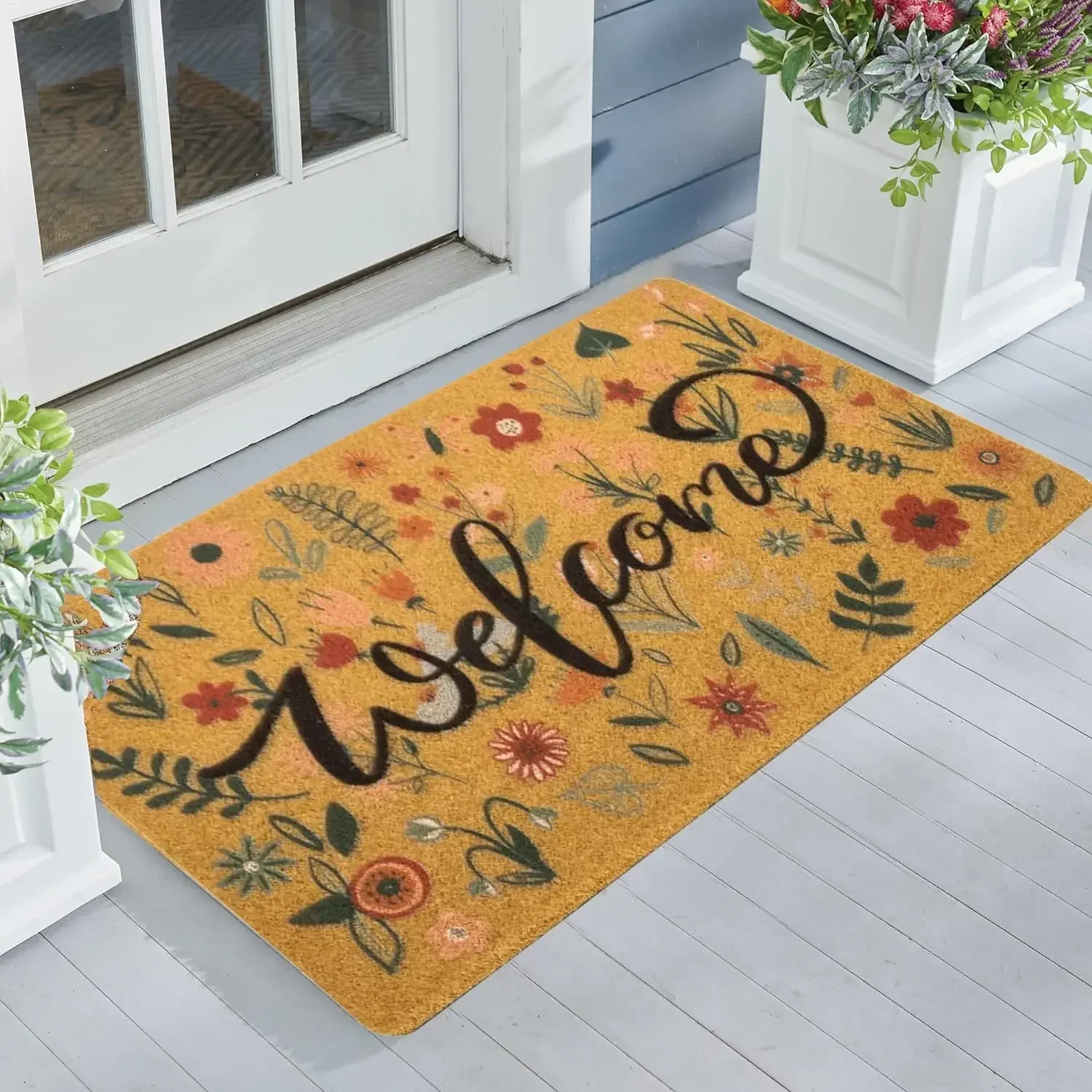 Floral Print Doormat Indoor Welcome Entrance Front Floor Decorative Carpet Non-slip Easy To Clean Area Rug Wrinkle-Resistant Mat