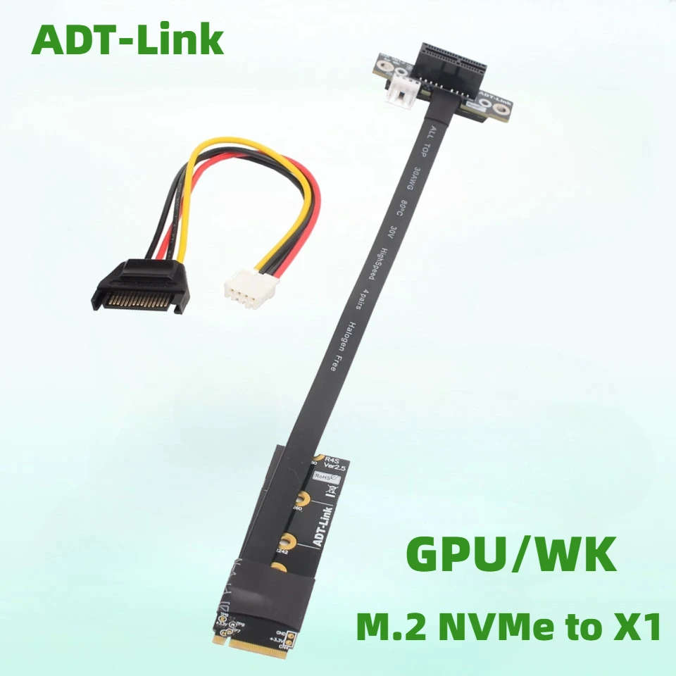 GPU/ WK M.2 NVMe to PCIe 3.0 x1 Riser Cable For BTC Bitcoin Miner GPU Riser Adapter Gen3  Mining Cable SATA Power Cord 25cm 45cm