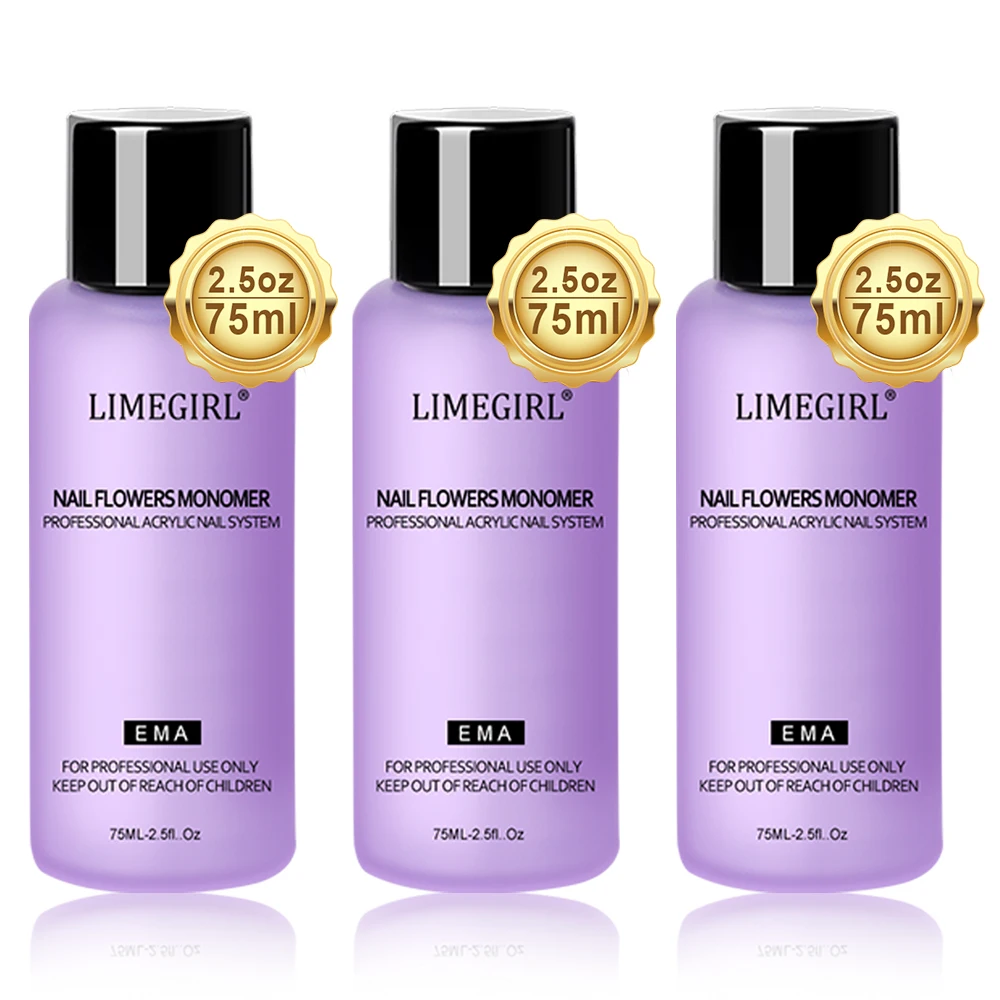 LIMEGIRL 3pcs/5pcs Nail Acrylic Liquid Monomer Crystal 75ML Nail Art Acrylic Powder Extension Professional Manicure Tool
