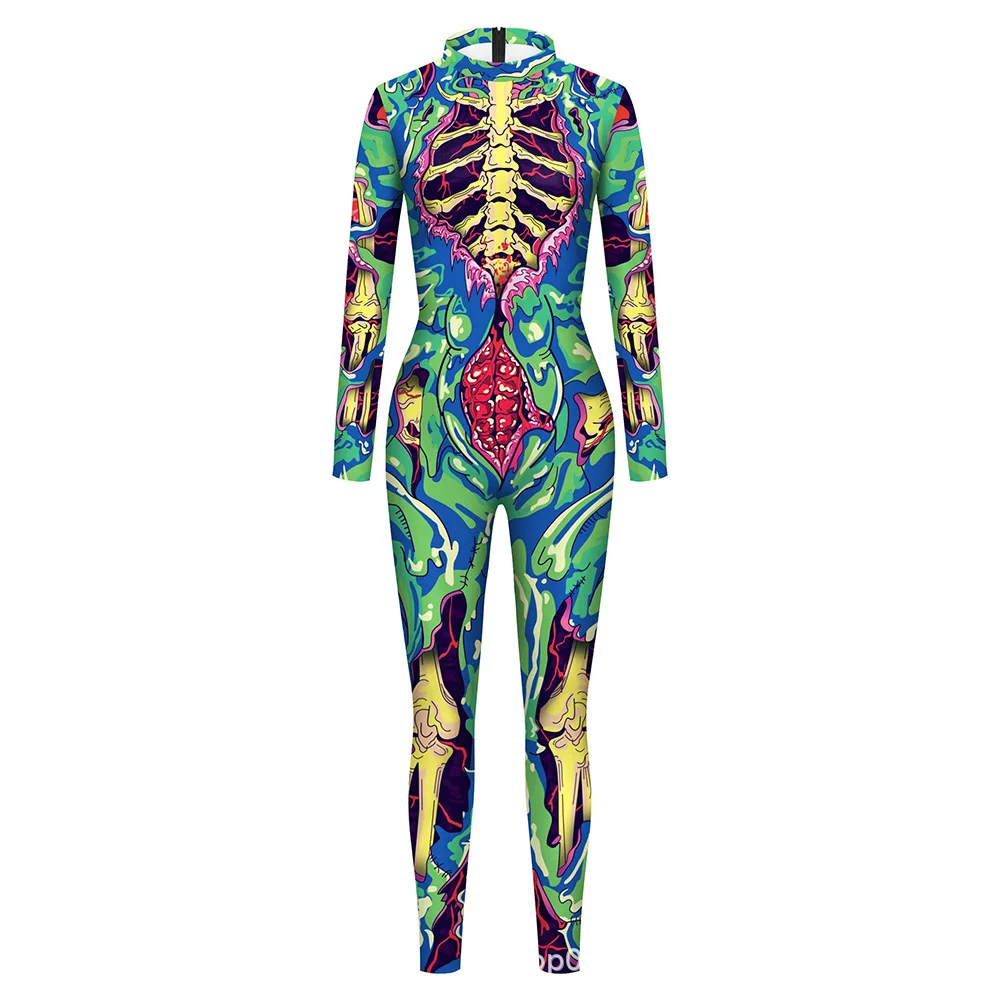 Damen 3D-gedruckter Skelett-Catsuit Jumpsuit Sexy Cosplay-Kostüm für Halloween-Party Modischer Cosplayer Aerial Yoga Bodysuit – Detail 5