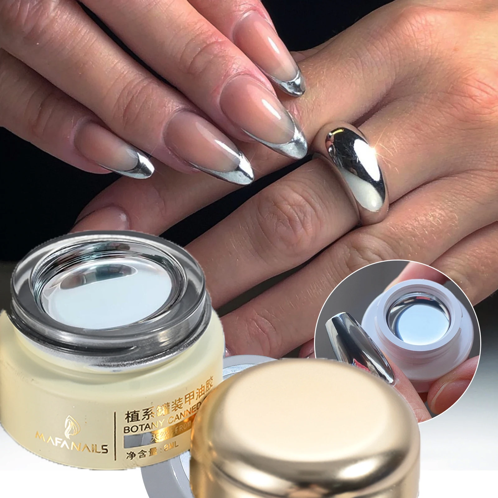 8ml Silver Mirror Effect Metallic Nail Line Gel Super-bright Gold Silver Painting Line Gel French High Gloss Manicure Line Gel