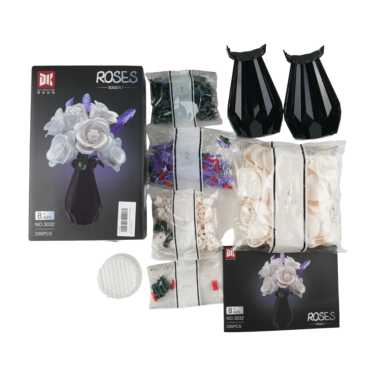 

DK3032 255Pcs White Rose Building Blocks With Vase Flower Bouquet Bonsai Model Bricks Kit Creative Home Decor Toy For Girl Gift