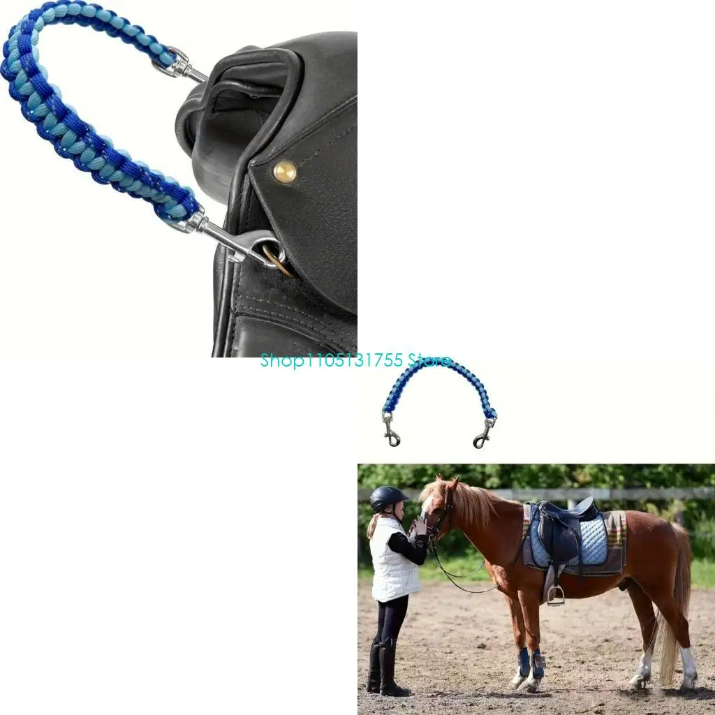 K0EF Horse Practice Grip Strap with Metal Clips, Saddles Balance Strap Blue Braided Balance Handhold for Mounting Work, Routine