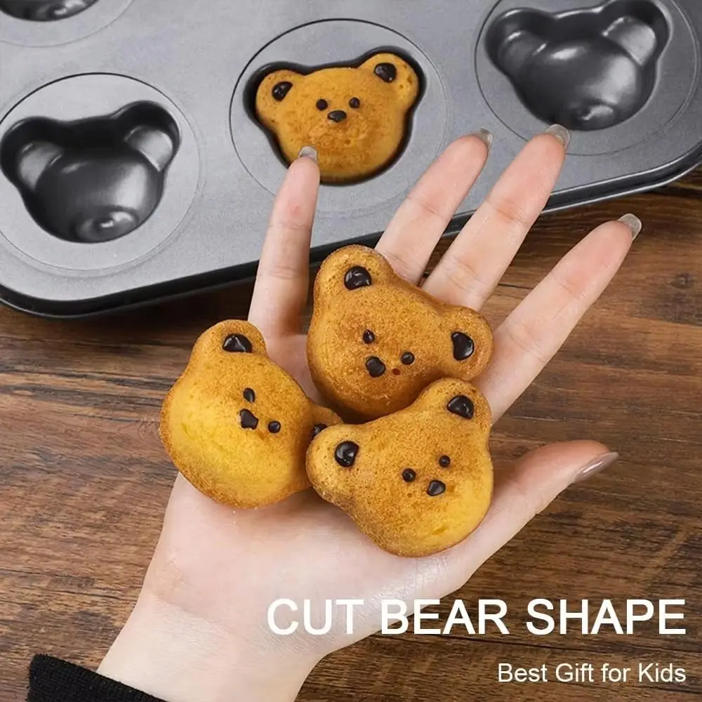 

Carbon Steel Bear Baking Mold Pan 12 Cavity Non-stick Muffin Cakes Mold Cartoon Animal Shape Easy To Demould