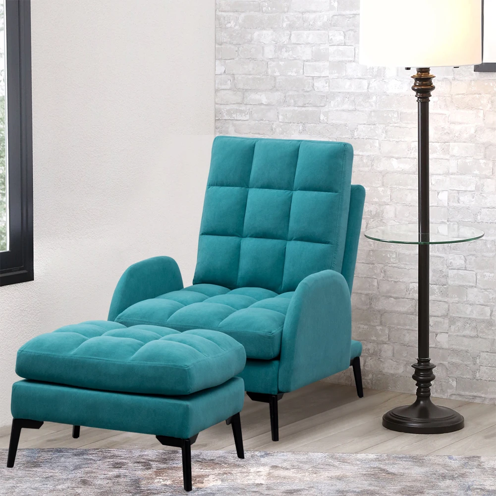 Green Frosted Velvet Recliner Armchair with Thickened Footstool Living Room Furniture Lounge Chair