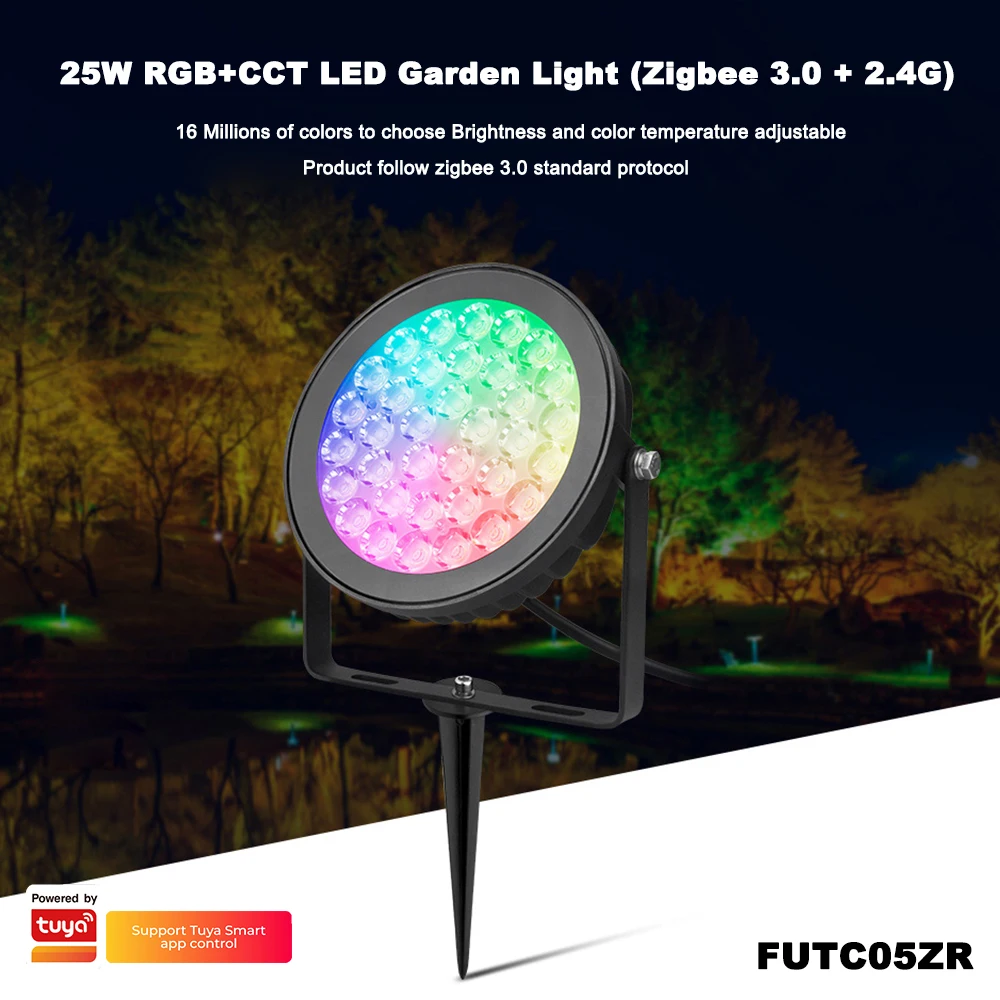 

Miboxer FUTC05ZR AC110V-220V Zigbee 3.0+2.4GHzRF Smart Tuya Outdoor Waterproof 25W RGB+CCT LED Garden landscape Light Lawn Lamp