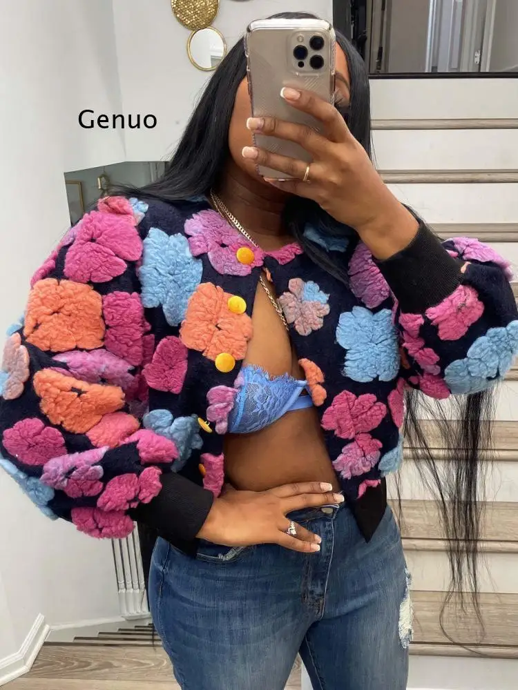 

Vintage Flower Coats 2023 Autumn Winter Women's Elegant Single Breasted Short Jackets Streetwear Female Warm New In Outerwears