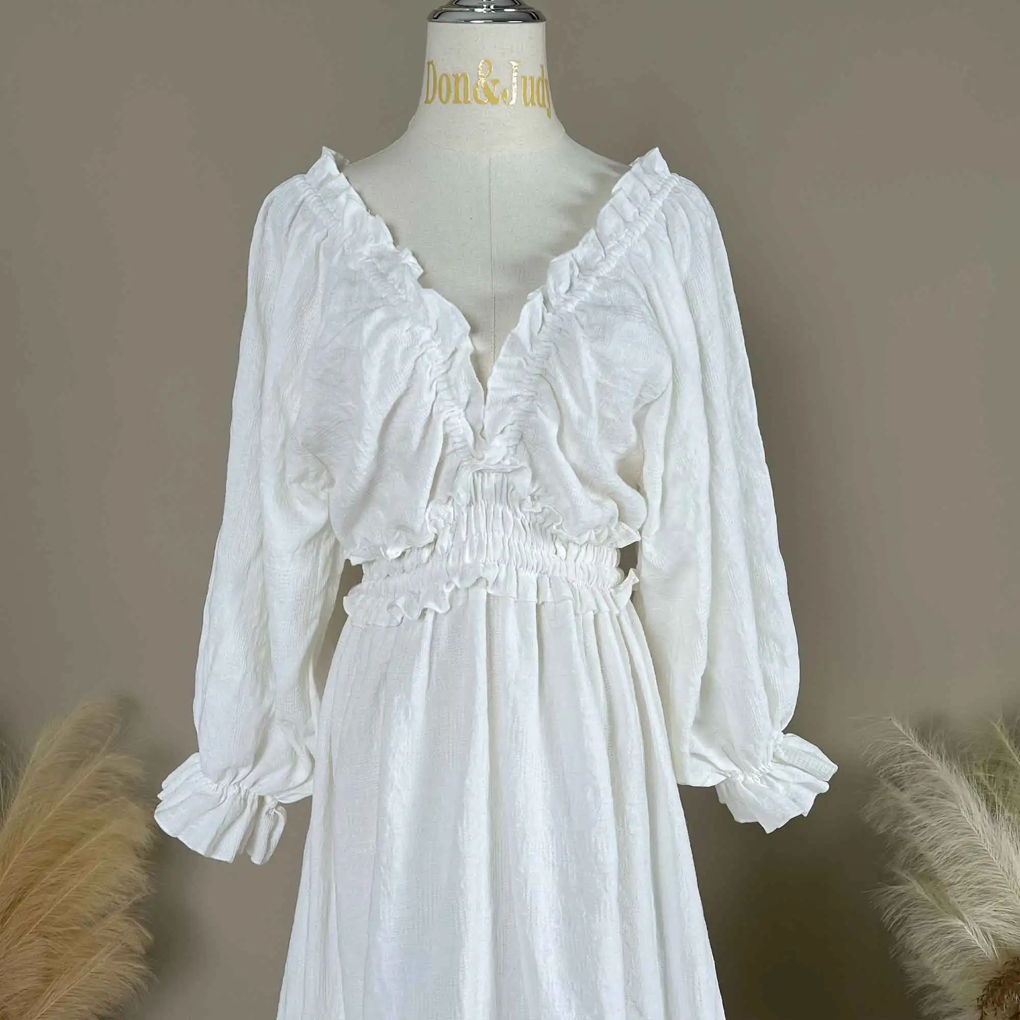 

Белое хлопковое платье макси Don&Judy с V-образным вырезом, оборками и расклешенным подолом, для беременных или не для беременных, для фотосессий