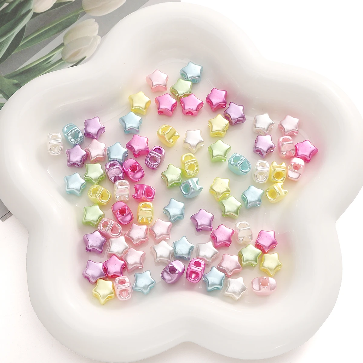 10-25pcs Acrylic Pearlescent Star Beads 9x8mm 4-Way Star Loose Beads Connector For DIY Bracelet Necklace Jewelry Making Supplies