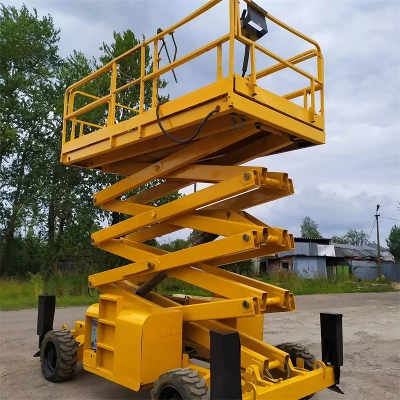 10m 12m Mobile Scissor Lifter Platform Moving Scissor Lift Gradeability Aerial Work Platform for Warehouse Loading and Unloading