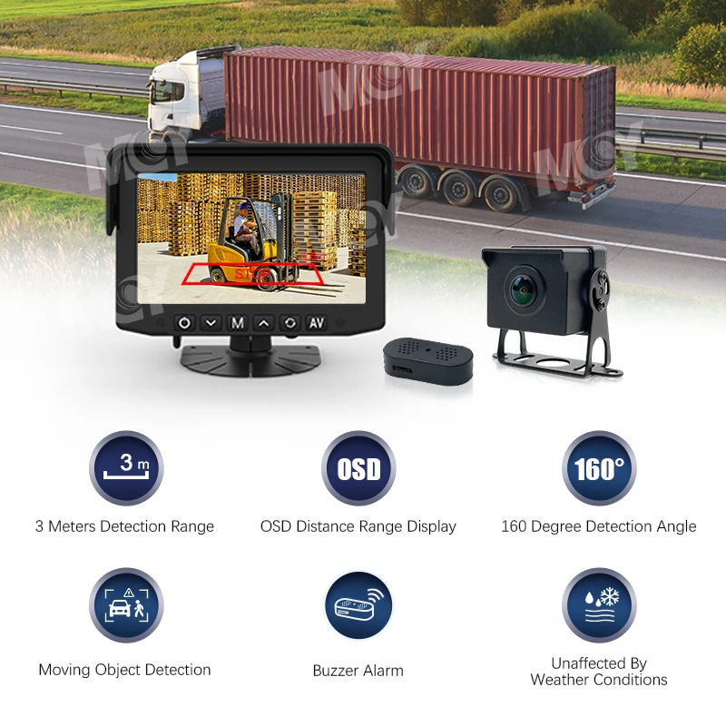 نظام رادار عكسي لوقوف السيارات السلكي مع كاميرا رادار وعرض تحذير الصوت 7 بوصة لمقطورة عربات السيارات Rv
