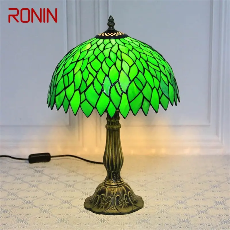 

RONIN Tiffany Glass Table Lamp LED Modern Creative Green Leaf Desk Light For Home Living Room Study Bedside Decor