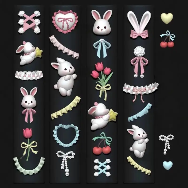 3D Silicone Nail Art Mold Cartoon Lace Bow Rabbit Cute Bear Balloon Flower Template DIY Nail Art Decoration Transparent Mold