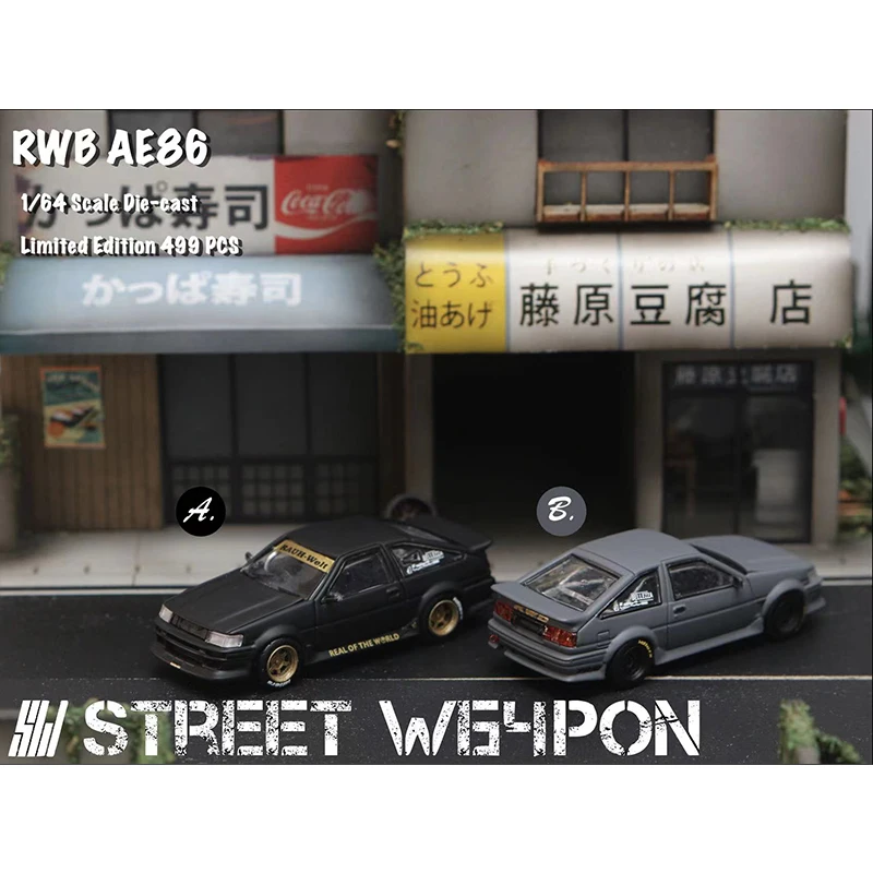 SW In Stock 1:64 RWB AE86 Black Gray Diecast Diorama Car Model Toys Street Weapon