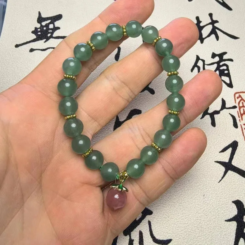 

Natural Dongling Jade Round Bead Bracelet with Peach Accessories Delicate Transfer Bracelet Women