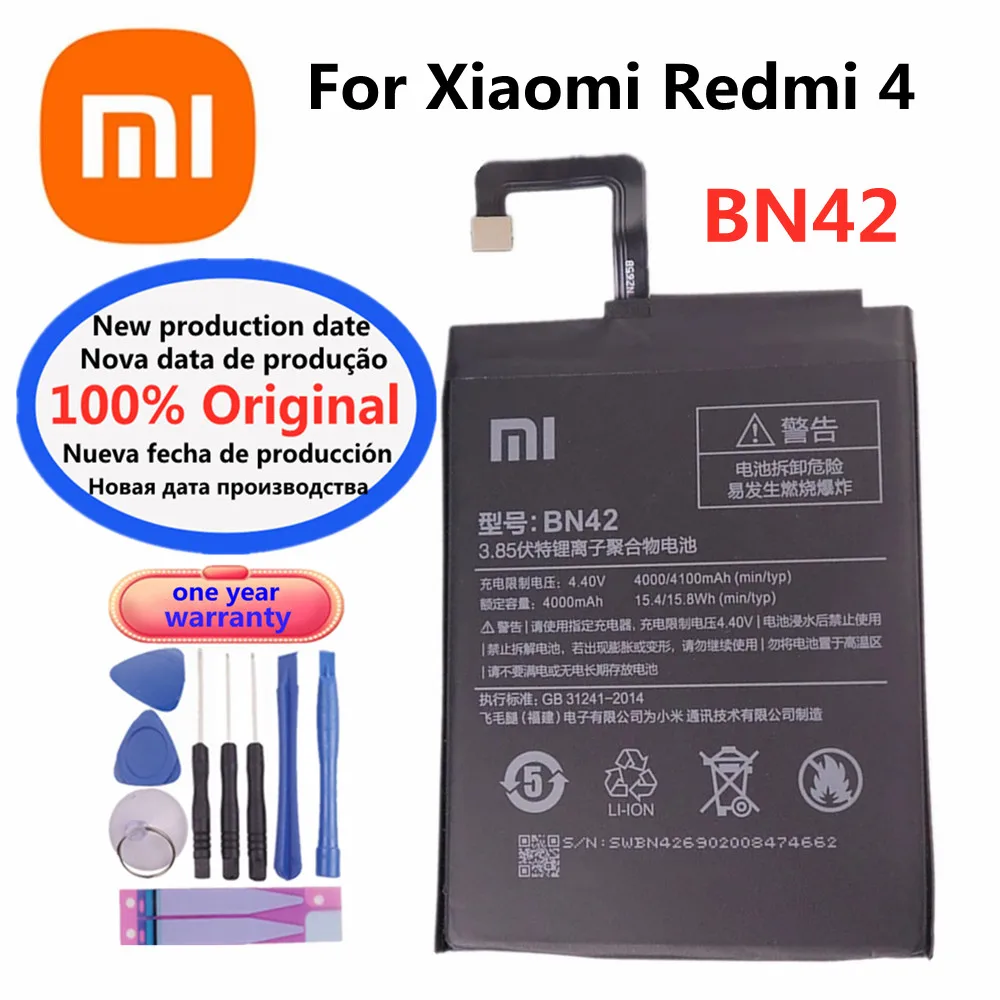 4100mAh BN42 Orginal Xiao mi Battery For Xiaomi Redmi 4 Redmi4 Hongmi 4 High Quality Phone Replacement Batteries + Free Tools