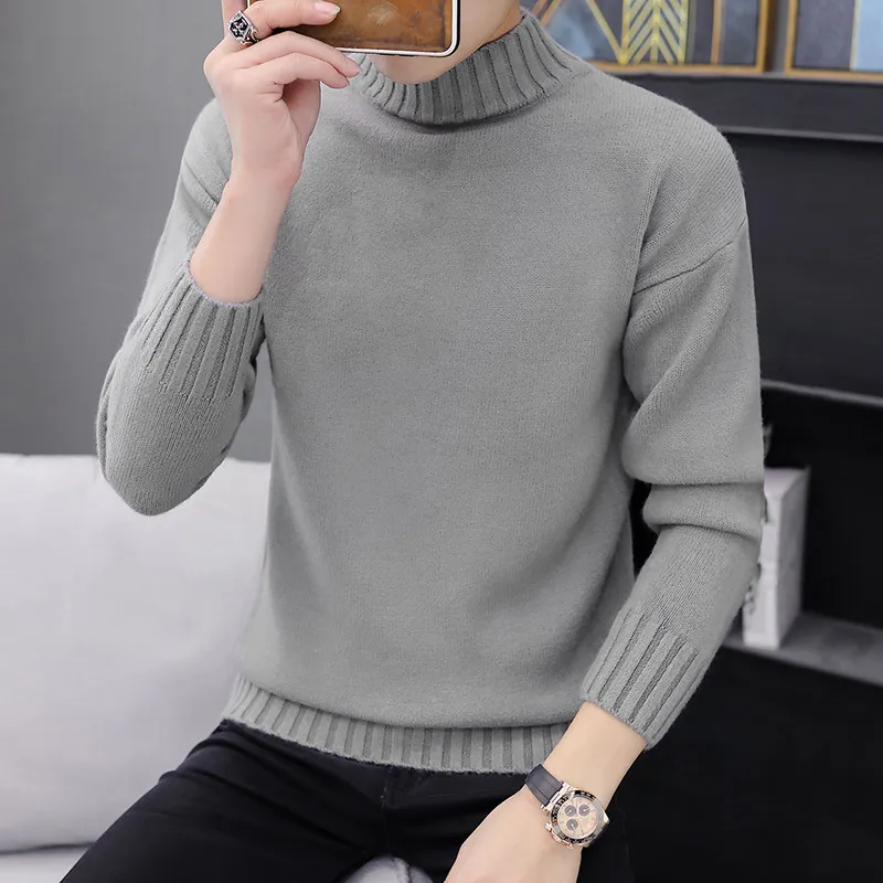 

Мужской вязаный свитер большого размера P23, повседневный удобный длинный свитер из полиэфирного волокна с высоким воротником, теплое зимнее новое поступление