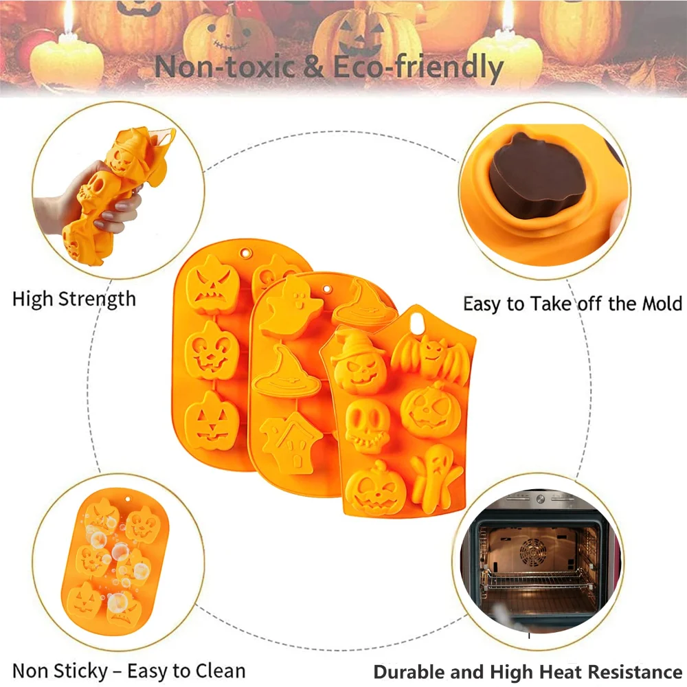 Halloween Ghost Pumpkin Baking Mold Non stick Chocolate Jelly Soft Candy Cake Baking Mold Suitable for Party Gifts Handmade Soap