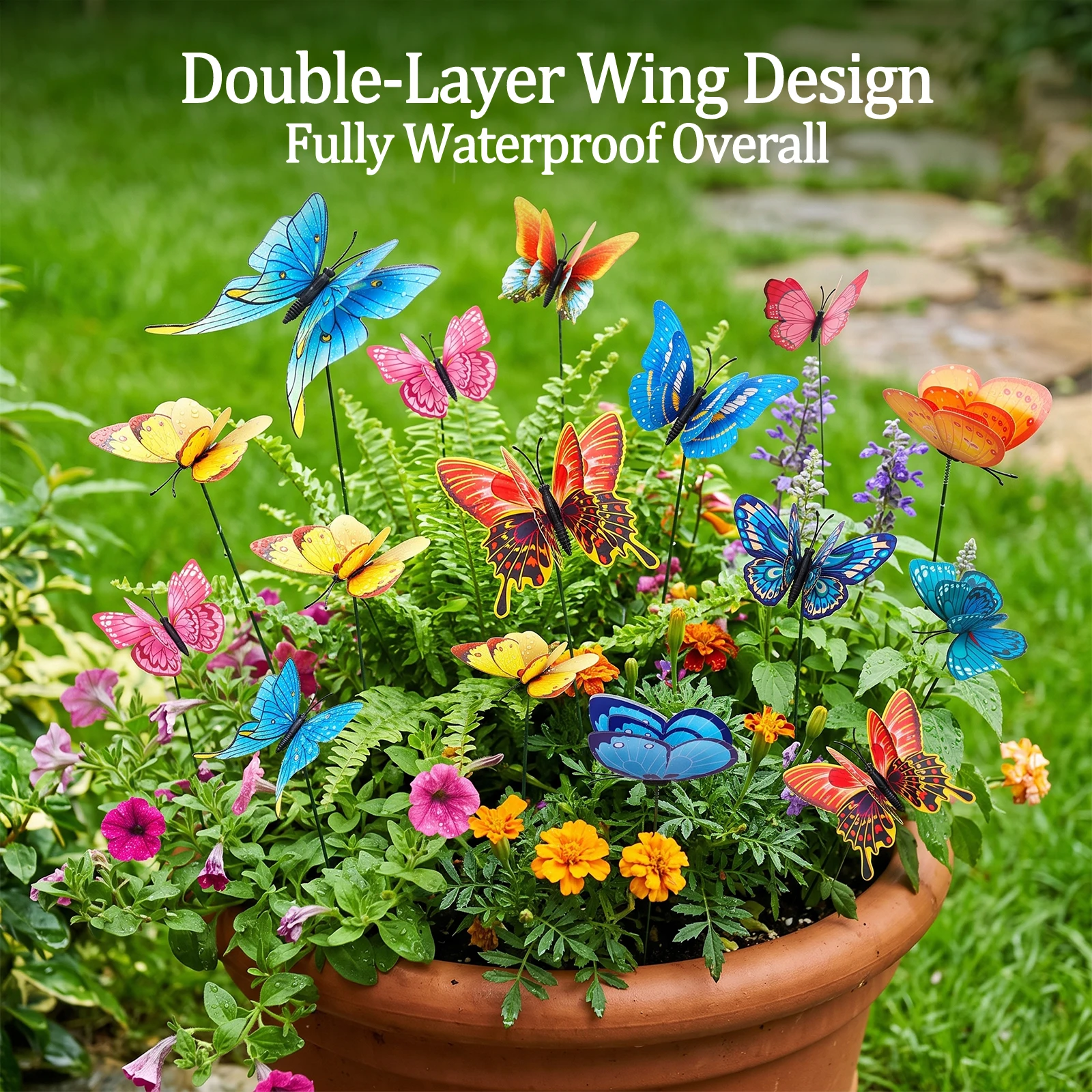 60Pcs Wing Shape Garden Stake Ornament Double Layer Waterproof for Yard Wing Shape Picks Butterflies for Flower Arrangements