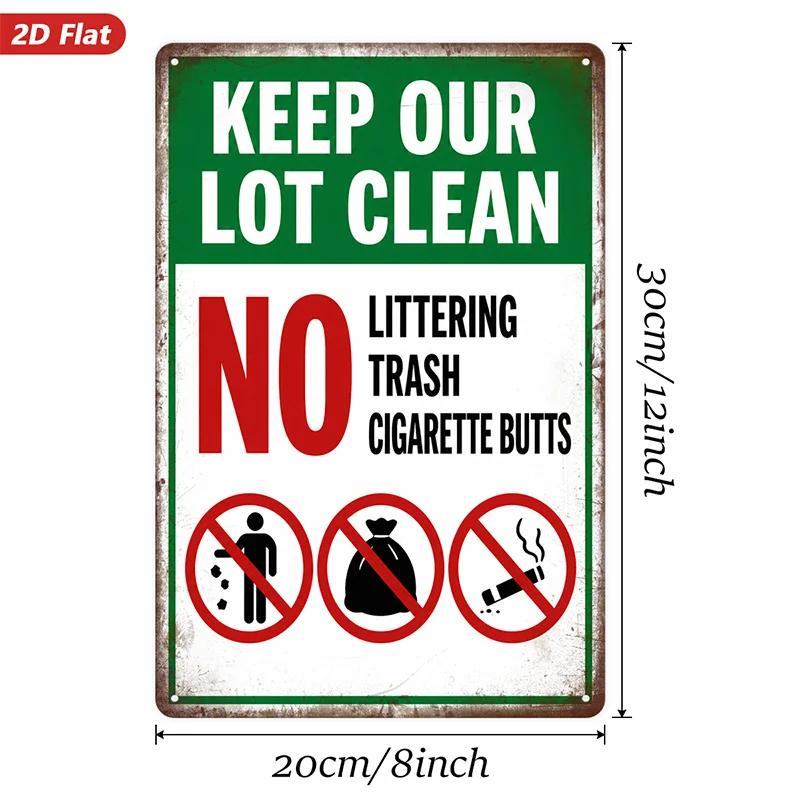 2D Flat, 1pc Metal Sign Wall Art, Keep Our Lot Clean Sign Home Decor, No Littering Design, Graphic Symbols, Suitable for Garage,