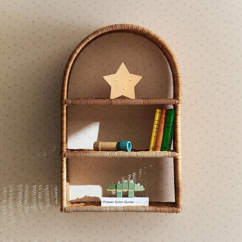 Rattan layered three-layer shelves, wall hanging living room bedroom bathroom home decoration bookcase storage rack