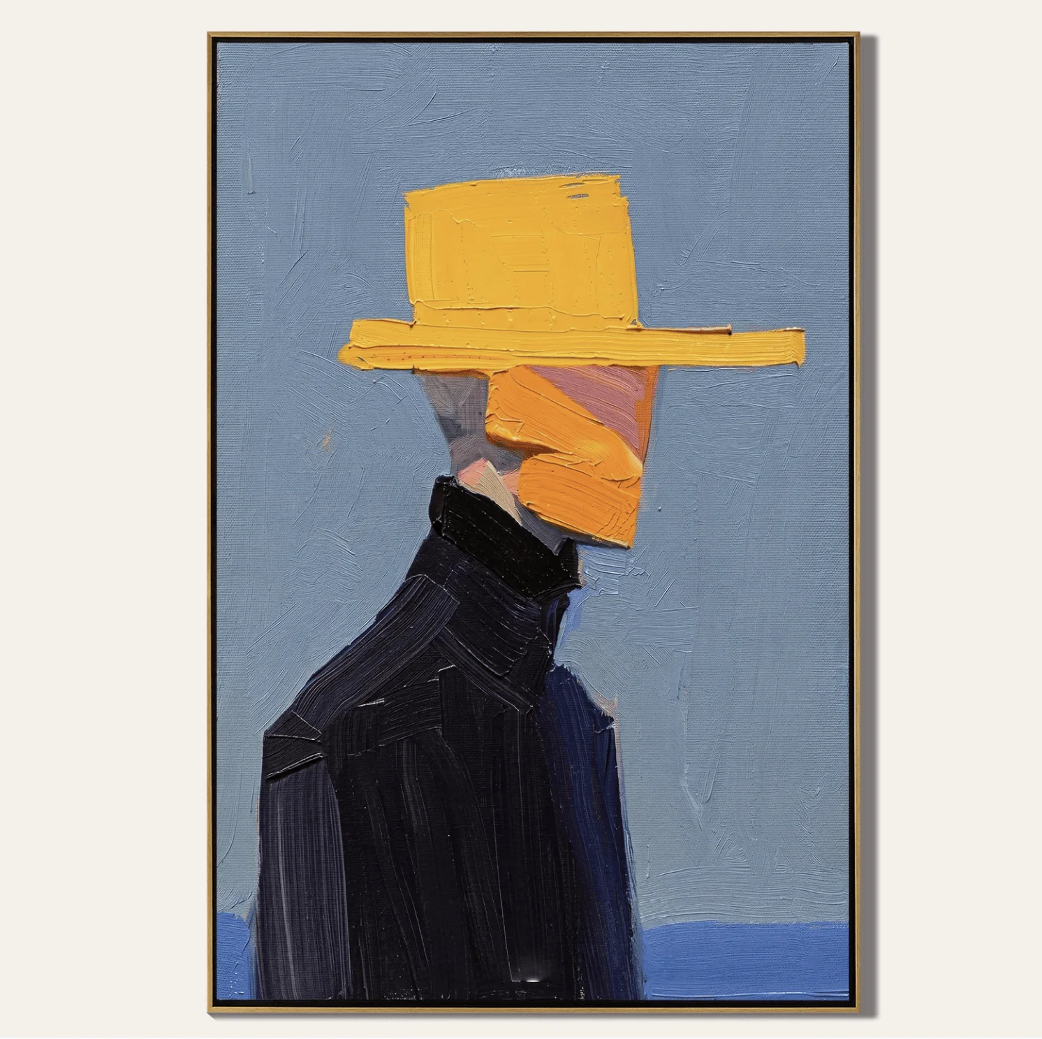 Wall Art Canvas Prints Posters Decor Abstract Man Yellow Hat Textured Painting For Living Room Bedroom Office Cafe Wall Decor