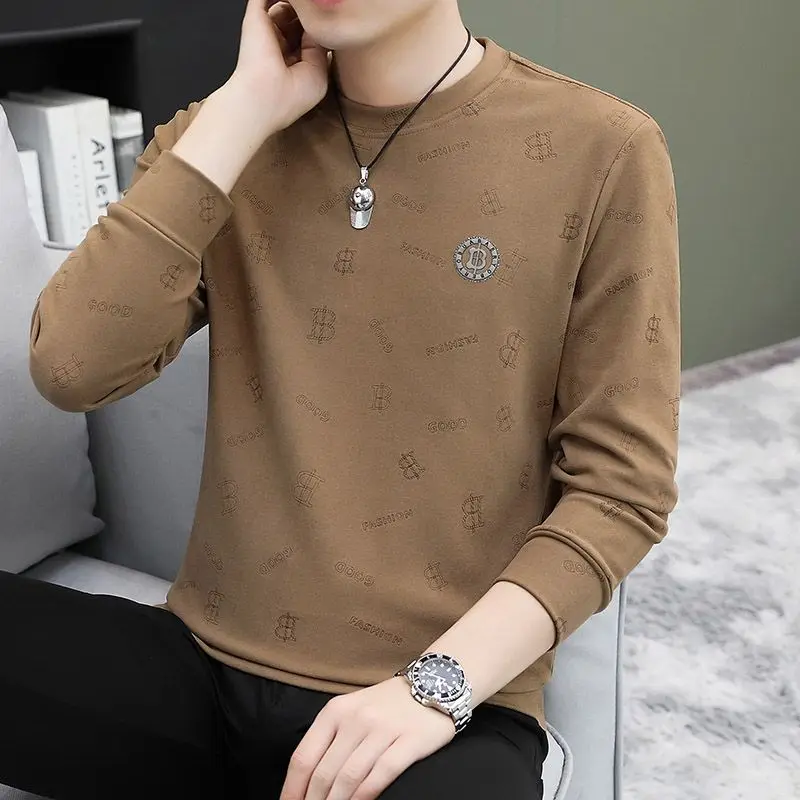 

Men's round neck base sweater paired with double-sided goose down round neck long sleeved T-shirt and lining