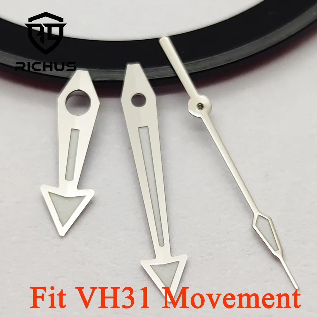 RICHUS VH31 Watch Hands Silver Hands Green Luminous Fit VH31 Movement Watch accessories