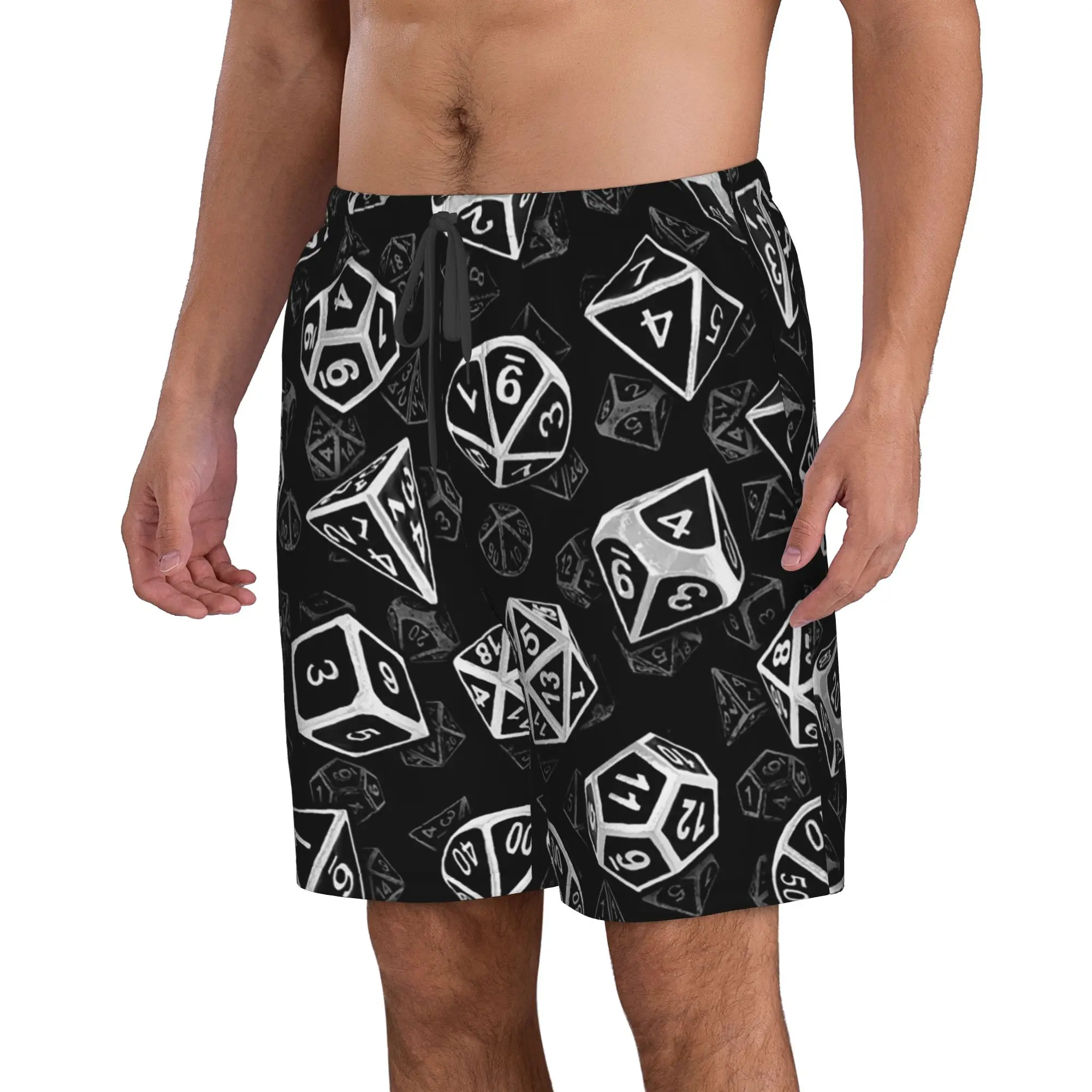 Abstract Black White Geometric Dice Trunks Beach Board Shorts Casual Quick Dry Swim Summer Men Pants