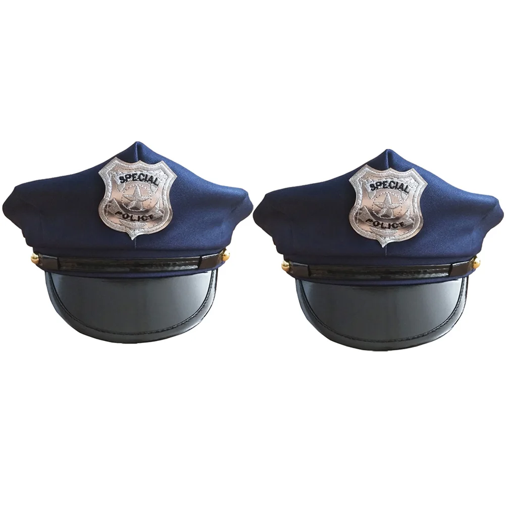 

2 Pcs Police Hat for Party Cosplay Props Halloween Costume Officer Cap Bright Colors Soft Cotton Non fading Decorative Accessory