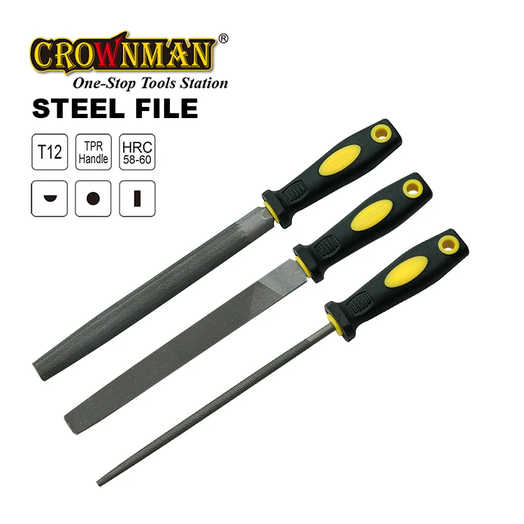CROWNMAN Professional Custom Hand Tools 8'' With TPR Handle T12 3PCS Double Cut Files Set