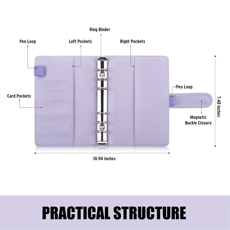 Carpeta de presupuesto de cuero PU A6, sistema de sobres de efectivo para cuaderno, bolsillos de carpeta, organizador de facturas de ahorro de