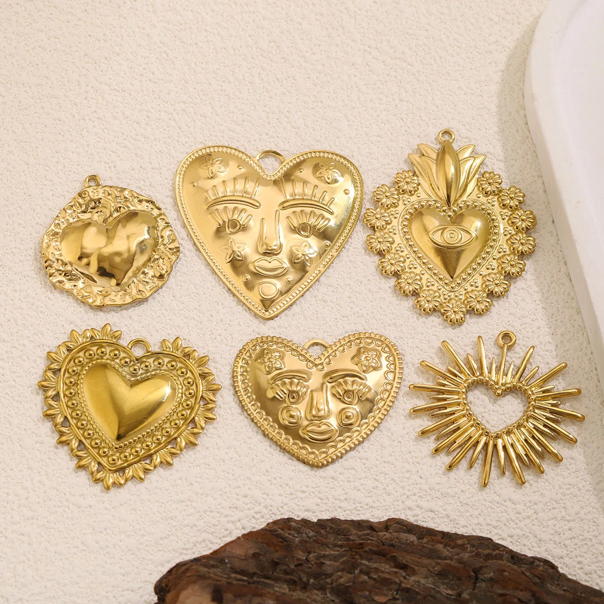 5Pcs PVD Gold Stainless Steel Heart Charms Boho Enamel Sunflower Pendants For DIY Jewelry Findings For Bracelet Necklace Making - view 3