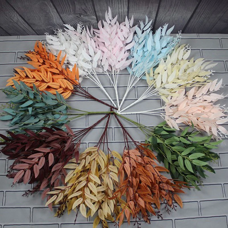 Artificial Leaves Bouquet Fake Willow Jungle Wedding Backdrop Decoration Christmas Faux Foliage Vine Party Home Decor Plant Xmas