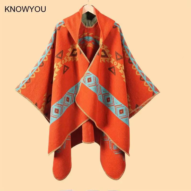 

Оранжевый плащ большого размера для женщин и мужчин, теплые пончо, мягкая пашмина, осенне-зимняя теплая накидка, одеяло из искусственного кашемира Echarpes