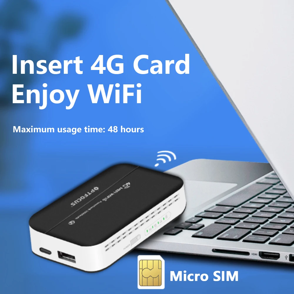 Router mobilny OPTFOCUS 4G WIFI z baterią 10000mAh, 300Mbps, MIFI WIFI6, modem LTE, bezprzewodowy router, hotspot zewnętrzny z gniazdem na kartę SIM