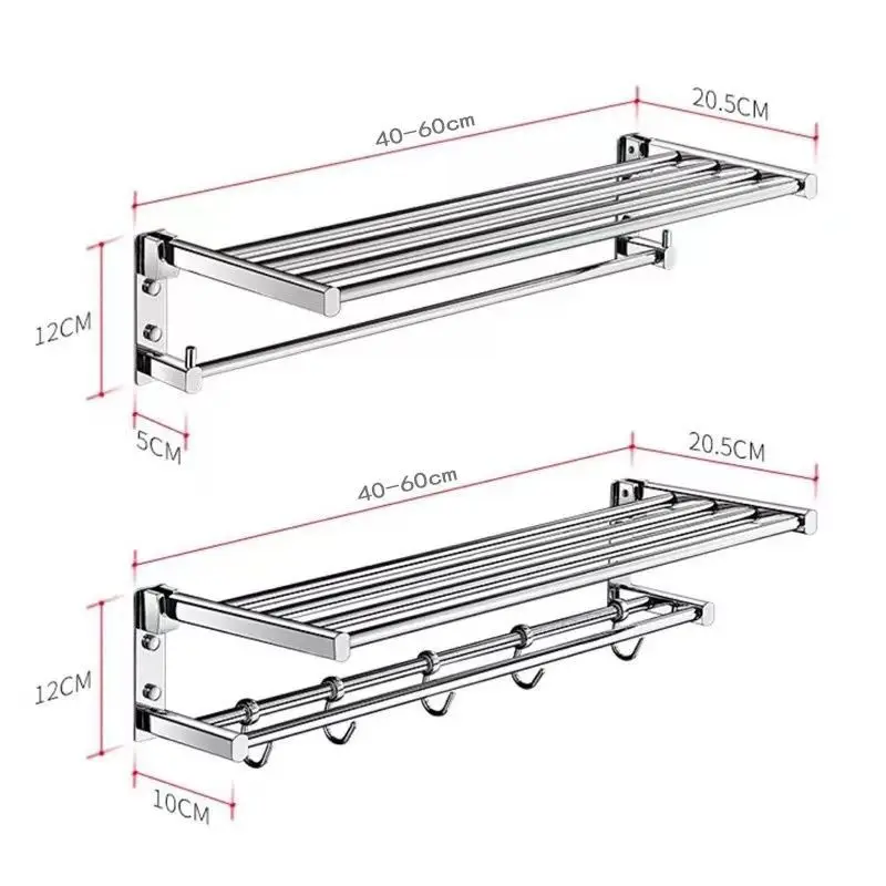 Gold-plated solid brass adjustable bath towel rack - no drilling required, foldable towel holder for home use