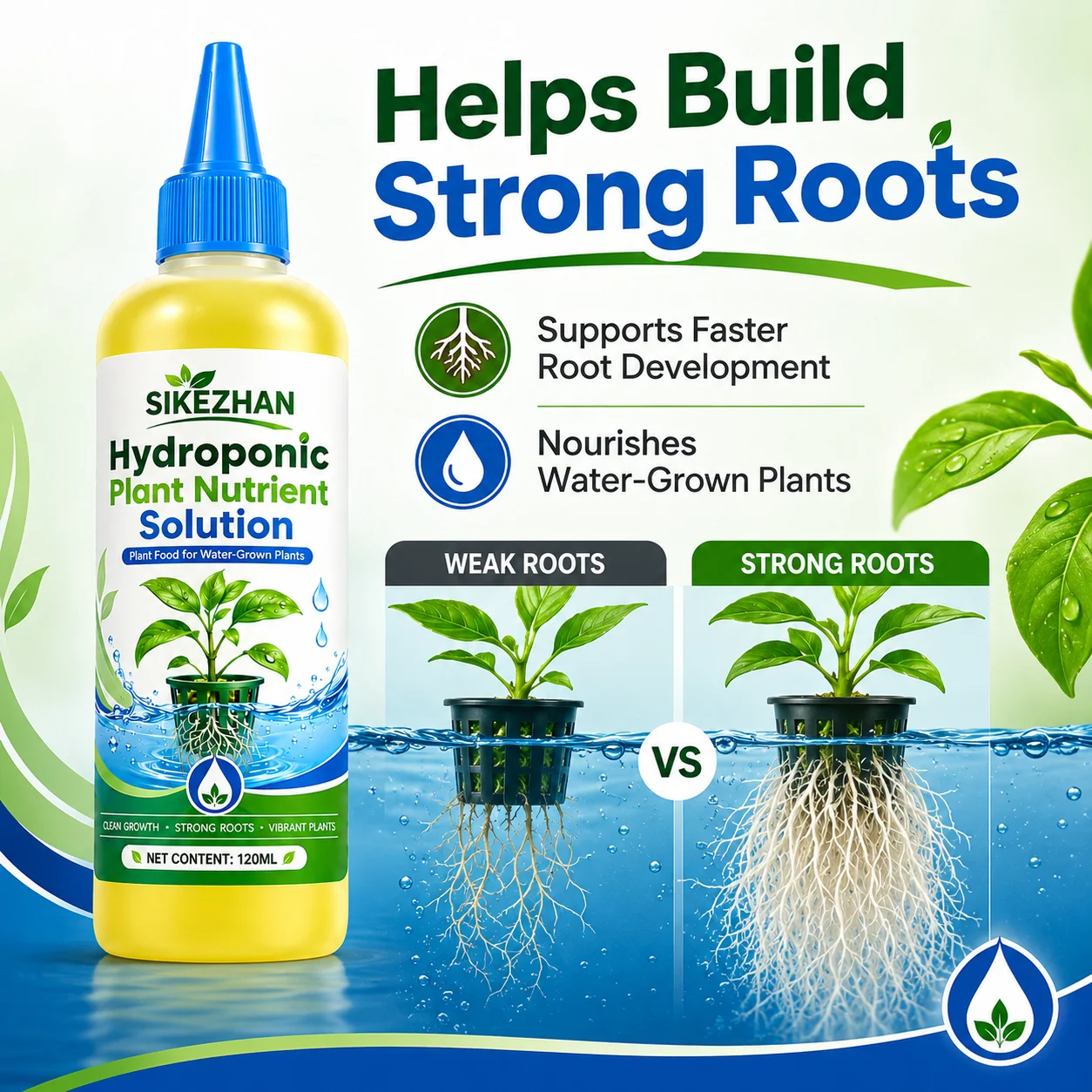 Hydroponic Plant Nutrient Liquid 120ml, Concentrated Plant Food for Rooting Cuttings, Indoor Plants and Soilless Growing Systems