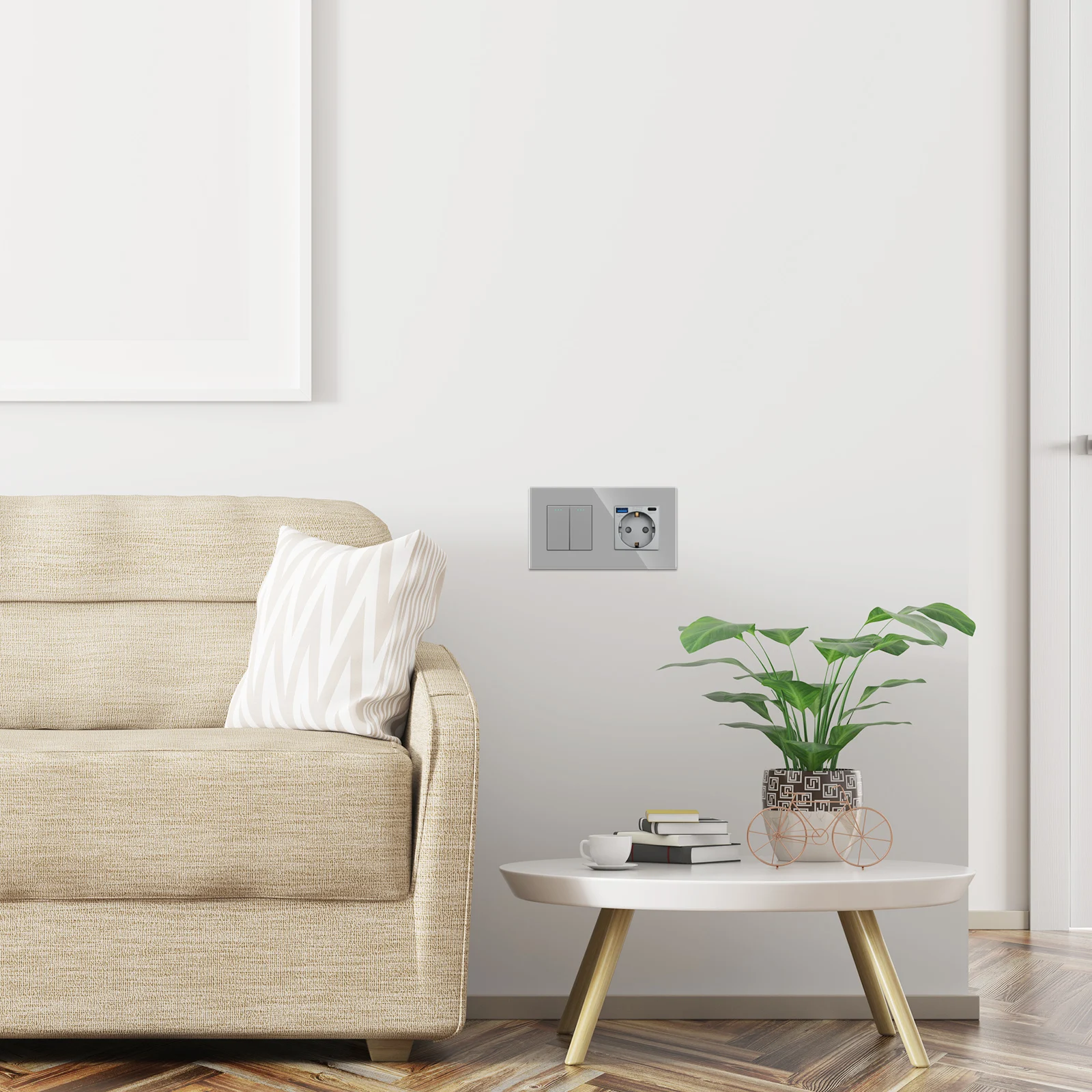 Bingoelec USB Type-C Electrical Sockets and Button Switches EU RU Standard 1gang 1/2way Light Switches with Crystal Glass Panel