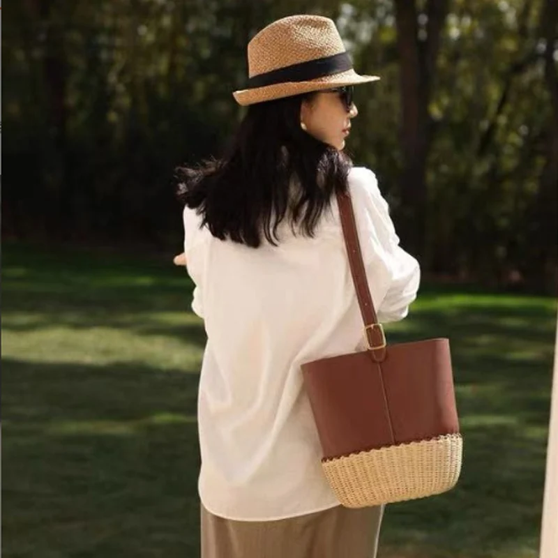 

Модная сумка ручной работы из ротанга в стиле пэчворк из искусственной кожи, женская роскошная большая сумка, винтажная сумка, дизайнерская сумка